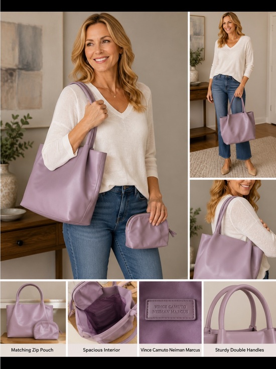 Neiman Marcus Handbags - Vince CamupoNeiman Marcus Lavender Tote Bag with matching zip pouchMedium size
